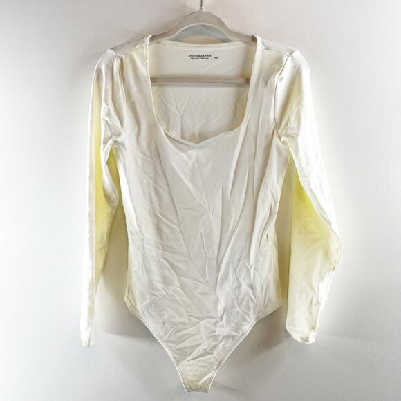 Abercrombie Square Neck Long Sleeve Bodysuit Cream White Large - Picture 2 of 4